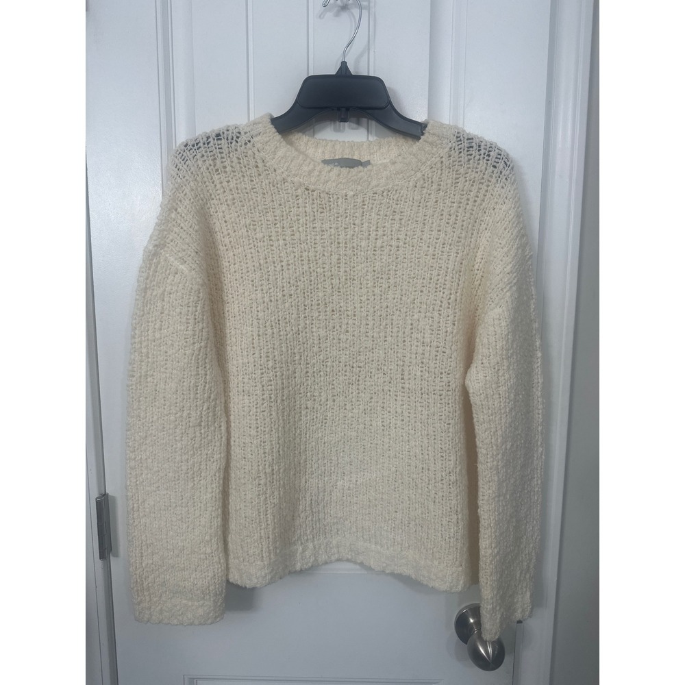Vince Merino Wool Blend Open Knit Sweater Cream Off White Crew Neck Large